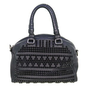 Christian Louboutin Panettone Bag Studded Shoulder Tote Leather Black Red